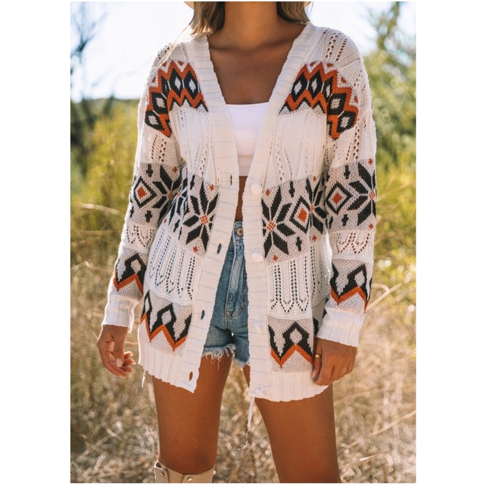 021 Cozy Tribal Western Open Front Oversized Cardigan - Picture 3 of 3